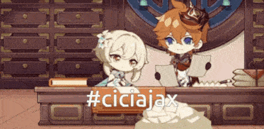 a cartoon of a boy and a girl sitting at a table with #ciciajax written above them