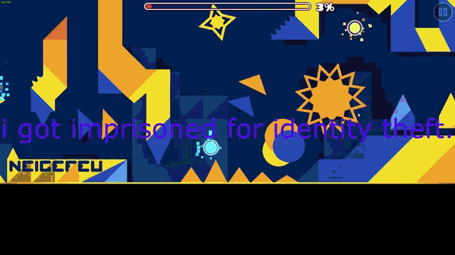 a screenshot of a video game with the words i got imprisoned for identity theft