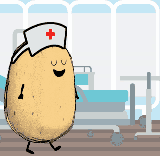 an illustration of a potato wearing a nurse hat