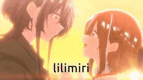 a couple of anime girls looking at each other with the words lilimiri written below them