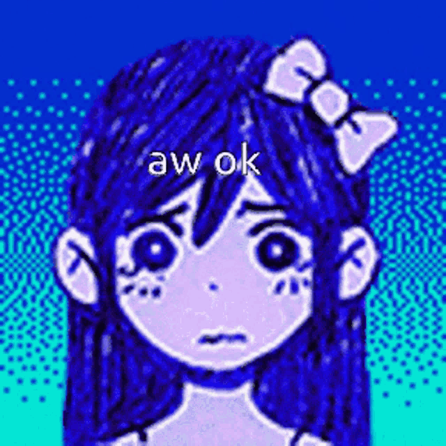 a pixel art drawing of a girl with blue hair and a bow .