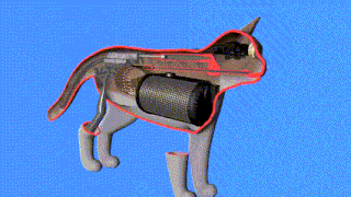 a computer generated image of a dog with bullets in it 's stomach