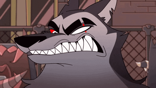 a cartoon drawing of a wolf with a very angry look on his face