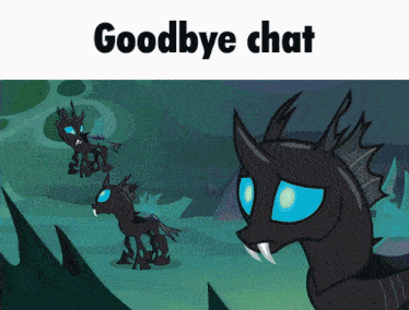a cartoon drawing of a pony with the words goodbye chat below it