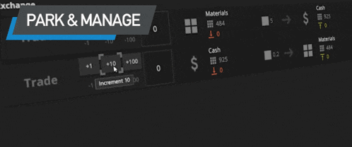 a black screen with the words park and manage on top
