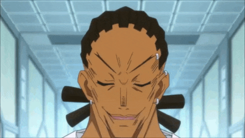 a cartoon character is making a funny face in a hallway with his eyes closed