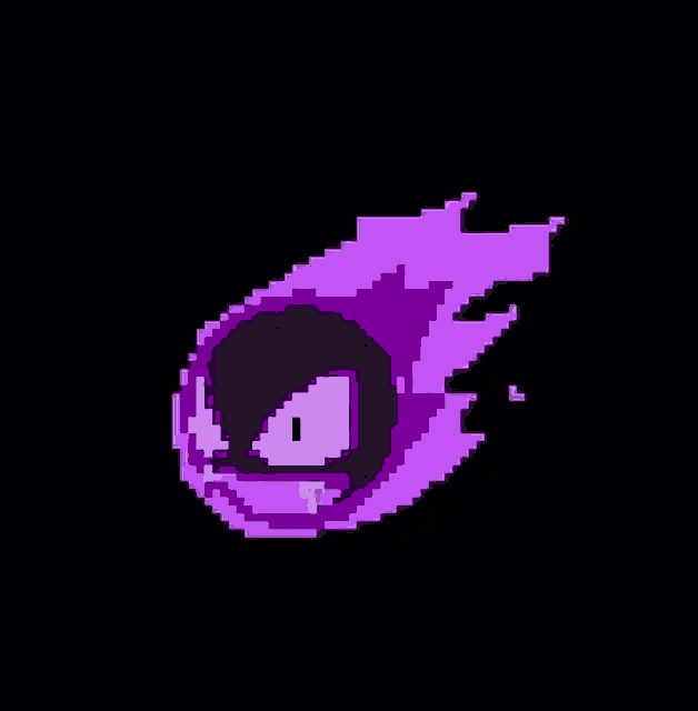 a pixel art of a purple ghost with a white eye