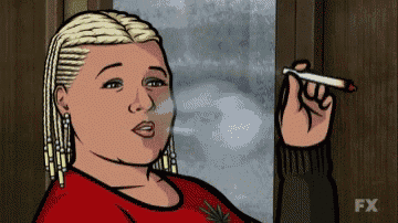 a cartoon of a woman smoking a cigarette with fx written in the corner
