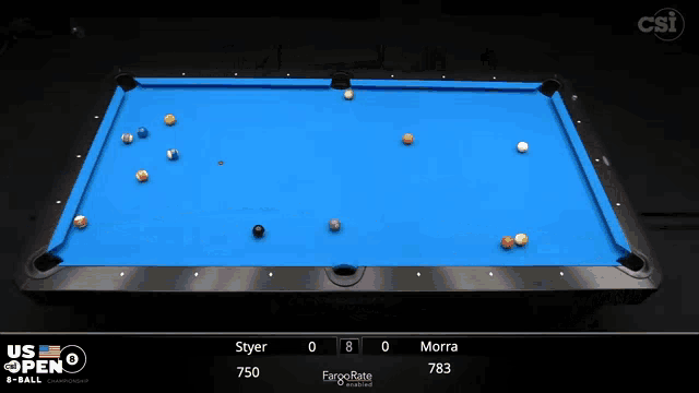 a pool table with the us open written on the bottom