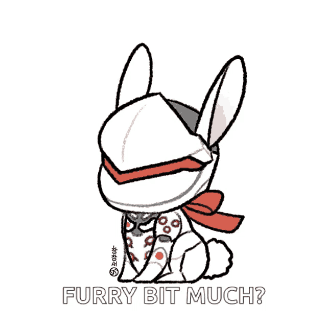 a drawing of a bunny with the words furry bit much written below it .