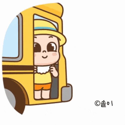 a cartoon of a child getting off a school bus with the word spir in the corner