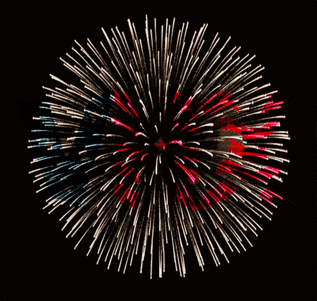 a firework display with a red white and blue circle in the middle