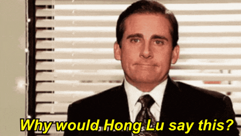 a man in a suit and tie is saying why would hong lu say this