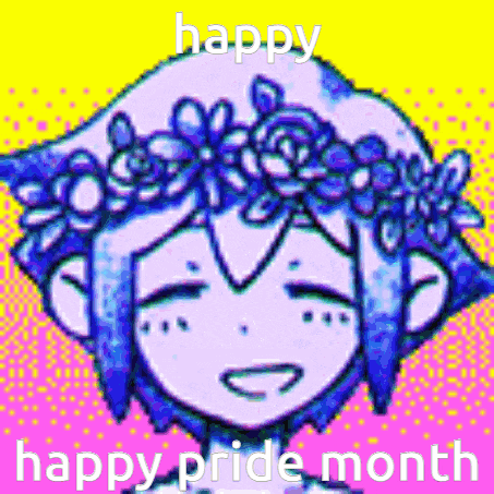 a pixel art of a girl wearing a flower crown .