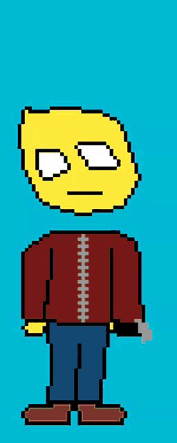 a pixel art drawing of a man with a yellow face