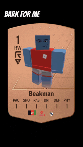 a card that says bark for me with a roblox character