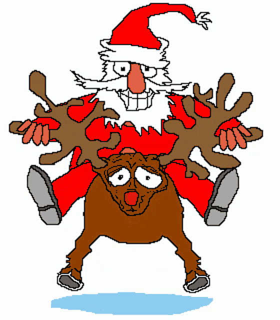 a cartoon of santa claus riding a reindeer