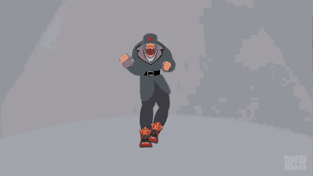 a cartoon of a man dancing with the words left of centre on the bottom right