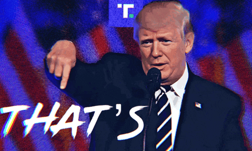 a drawing of donald trump giving a speech with the word fucking on the bottom