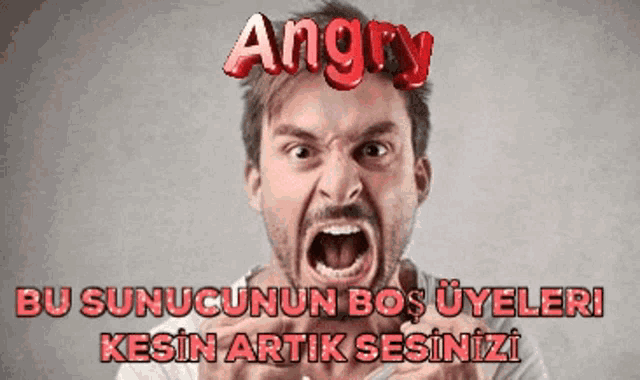 a man with his mouth open and the word angry in red