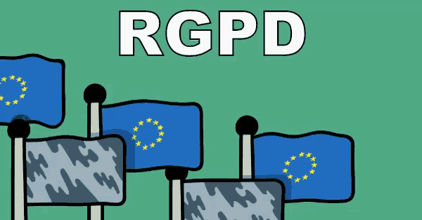 the word rgpd is on a green background with flags