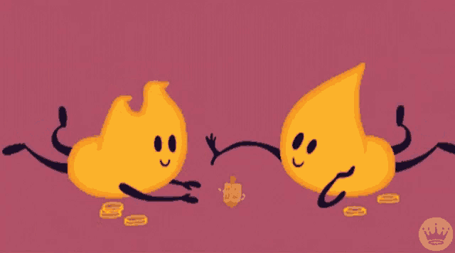 two cartoon characters are playing a game with coins