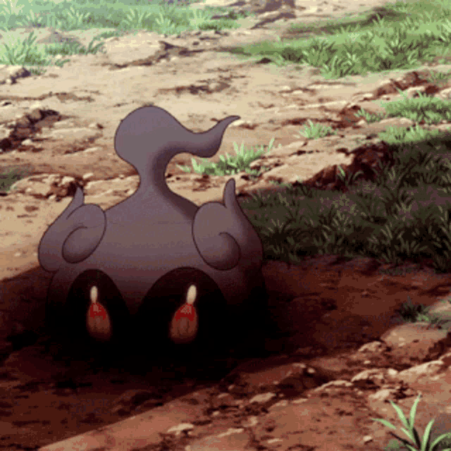 a cartoon elephant is laying on its back in a dirt field