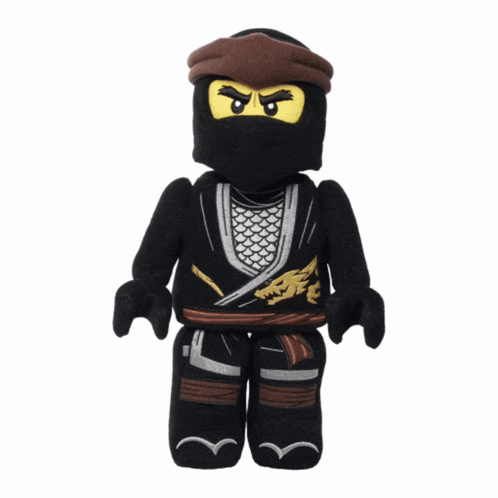 a stuffed black ninja with a brown headband on