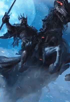 a man in armor is riding a horse with a sword in his hand
