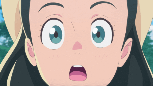 a close up of a cartoon girl with a surprised look on her face