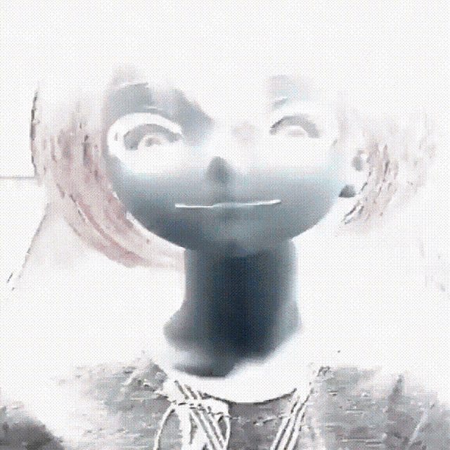 a close up of a cartoon character with a black face