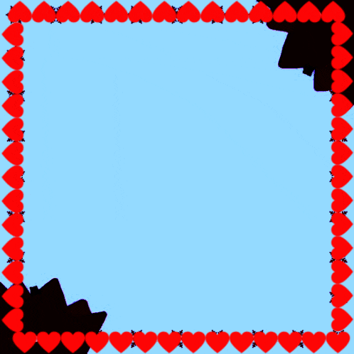 a blue background with red hearts and a black border with arabic writing