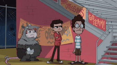 a cartoon character standing in front of a sign that says go term