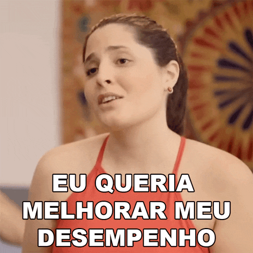 a woman in a red tank top says " eu queria melhorar meu desempenho "