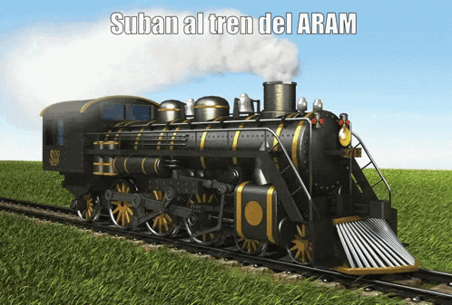 a picture of a train that says suban al tren del aram on it