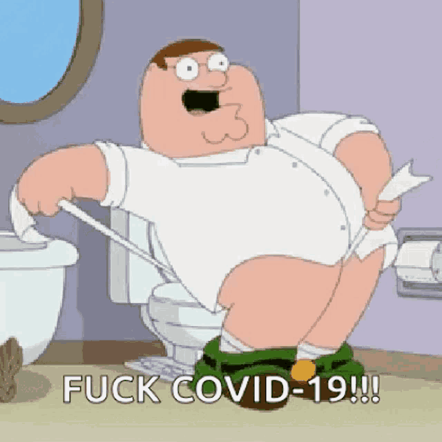 peter griffin is sitting on a toilet holding a roll of toilet paper .