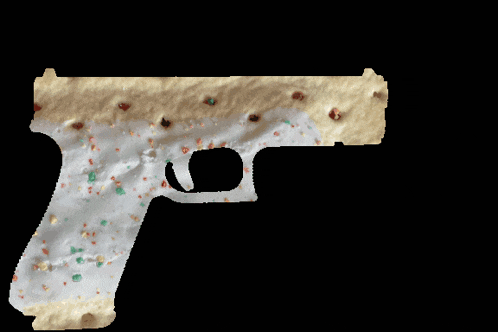 a drawing of a gun made out of tortilla chips with flames coming out of it