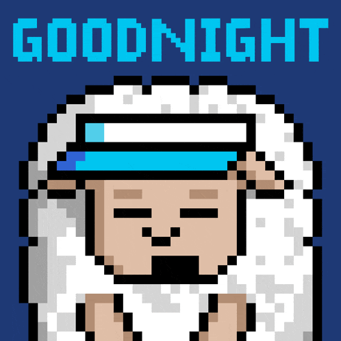 a pixel art illustration of a sheep with the words goodnight above it