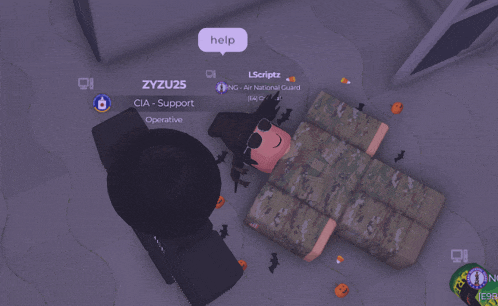 a person in a military uniform is laying on the ground with a speech bubble saying help