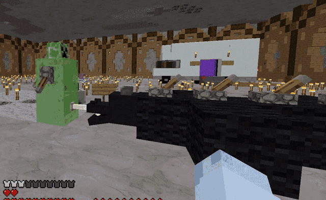 a creeper is standing next to a black gun in a minecraft game