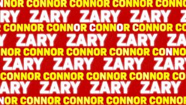 a red background with white letters that says connor zary