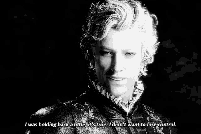 a black and white photo of a man with the words " i was holding back a little it 's true "