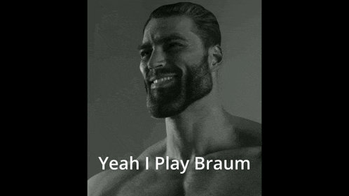 a black and white photo of a shirtless man with the caption yeah i play braun
