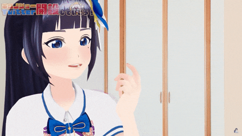 a girl in a white shirt with a blue bow and the words twitter written on it