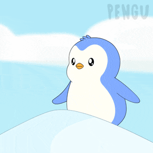 a blue and white penguin is holding a green flag in front of the word pengu