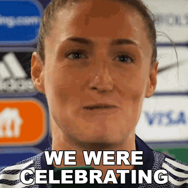 a close up of a woman with the words we were celebrating on her face