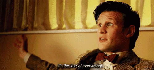 a man in a bow tie is saying it 's the fear of everything .