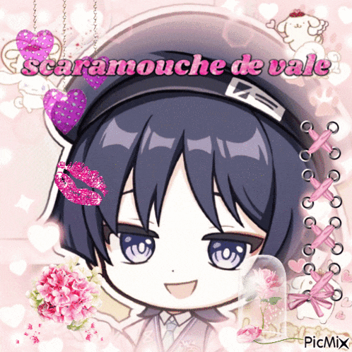 a picture of a girl with scaramouche de vale written on the top