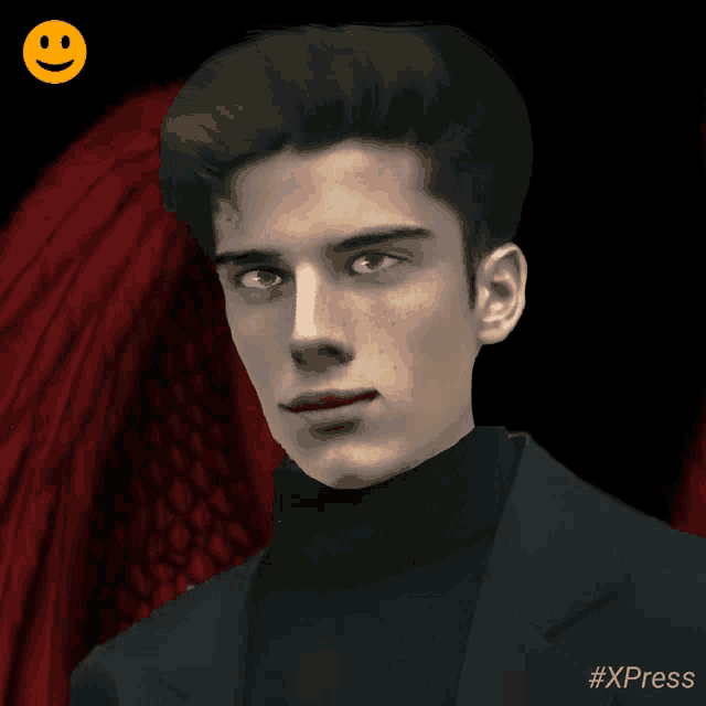 a drawing of a young man with #xpress on the bottom