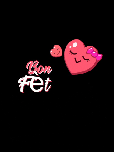 a red heart with a pink bow and the words bon fet